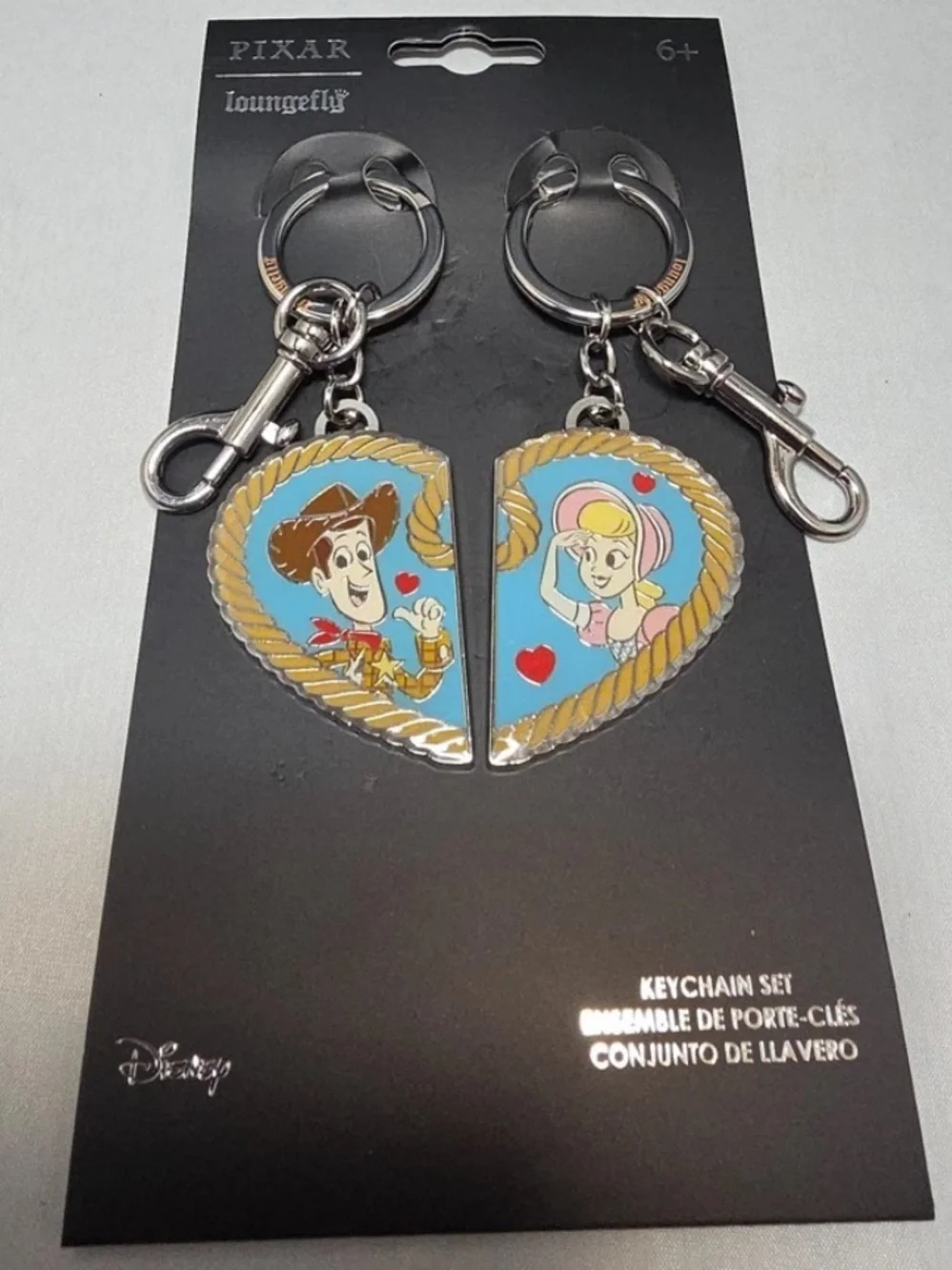Loungefly Blue Woody & Bo Peep Split Heart Keychain Set